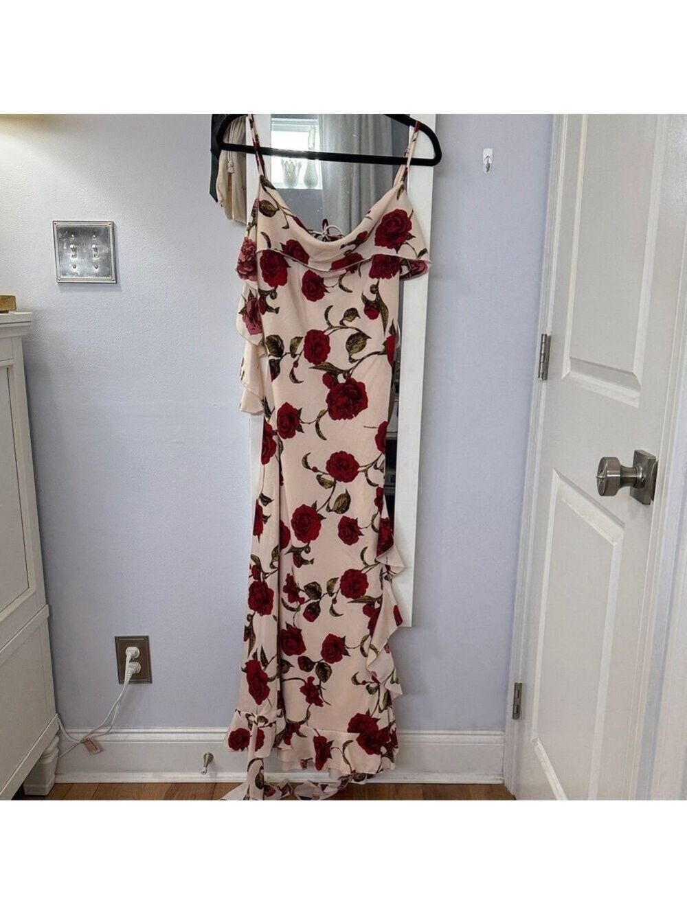 ASOS Cream Maxi Dress with Red Rose Print